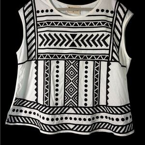 Savanna Jane Embroidered Chic Knit Tank Women's Sz 2X  White Black Aztec Tee